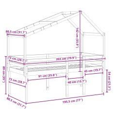 Vidaxl Patrová postel se střechou 75 x 190 cm masivní borové dřevo