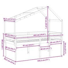 Vidaxl Patrová postel se střechou bílá 90 x 190 cm masivní borovice