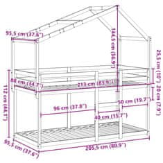 Vidaxl Patrová postel se střechou voskově hnědá 90x200 cm borové dřevo
