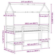 Vidaxl Patrová postel s žebříkem a střechou 80 x 200 cm borovice