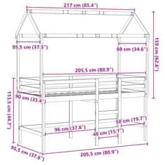 Vidaxl Patrová postel s žebříkem a střechou 90 x 200 cm borovice