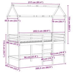 Vidaxl Patrová postel s žebříkem a střechou 80 x 200 cm borovice