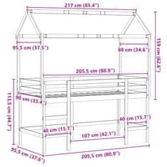 Vidaxl Patrová postel s žebříkem a střechou 90 x 200 cm borovice