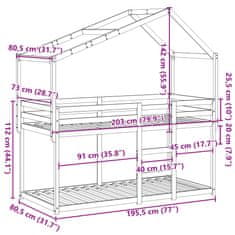 Vidaxl Patrová postel se střechou bílá 75x190 cm masivní borové dřevo