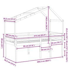 Vidaxl Patrová postel se střechou bílá 90 x 200 cm masivní borovice