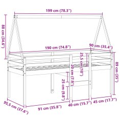 Vidaxl Patrová postel se střechou voskově hnědá 90 x 190 cm borovice