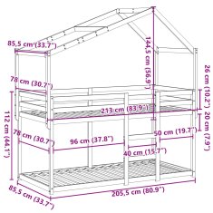 Vidaxl Patrová postel se střechou bílá 80x200 cm masivní borové dřevo