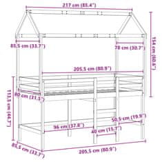 Vidaxl Patrová postel s žebříkem a střechou bílá 80 x 200 cm borovice