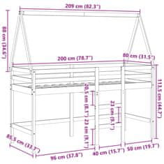 Vidaxl Patrová postel s žebříkem a střechou 80 x 200 cm borovice