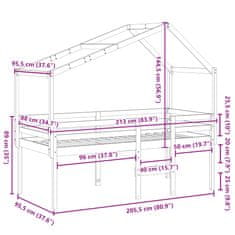 Vidaxl Patrová postel se střechou voskově hnědá 90 x 200 cm borovice