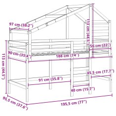 Vidaxl Patrová postel s žebříkem a střechou bílá 90 x 190 cm borovice