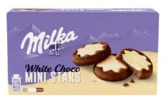 MILKA Milka White Choco Mini Stars kakaové sušenky, mléčná náplň a bílá čokoláda 150g