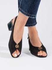 Amiatex Stylové dámské černé sandály na širokém podpatku, černé, 36