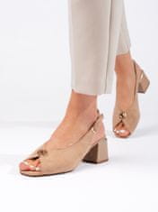 Amiatex Exkluzívní dámské hnědé sandály na širokém podpatku, odstíny hnědé a béžové, 41