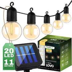 LUMILED Solární zahradní svítidlo LED světelný řetěz 11,58m Girlanda LOVO s 20x LED dekorativní KOULE 3000K Teplá bílá