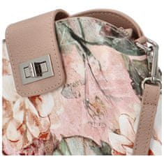 Delami Vera Pelle Trendy dámská kožená crossbody kabelka Vivianna, béžová/květy