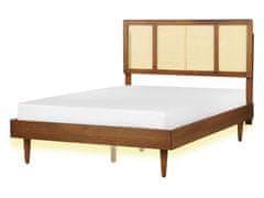Beliani Dřevěná postel LED 140 x 200 cm světlé dřevo AURAY