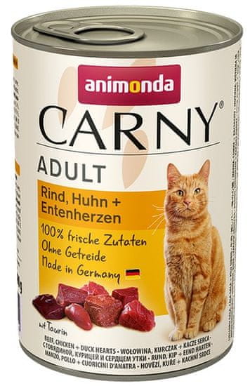 ALL FOR CATS Animonda Carny Adult Hovězí, Kuře + Kachní Srdce Konzerva 400G