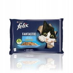 ALL FOR CATS Felix Fantastic Rybí Příchutě Losos/Hladítko V Želé Sáčky 4X85G