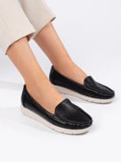 Amiatex Exkluzívní dámské černé mokasíny bez podpatku + Ponožky Gatta Calzino Strech, černé, 38