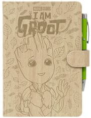 CurePink Poznámkový blok se svítící propiskou Marvel|Guardians Of The Galaxy|Strážci Galaxie: Groot (14,8 x 21,0 cm)