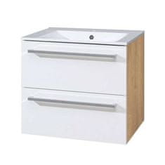 Mereo  Bino, koupelnová skříňka s keramickým umyvadlem 61 cm, bílá/dub - CN670