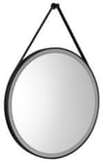 AQUALINE  STAGO kulaté zrcadlo s LED osvětlením ø 60cm, kožený pásek, dotykový senzor, stmívatelné, černá mat - SG060