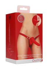 Shots Toys Shots Ouch Double Vibrating Silicone Strap-On Red Vibrační připínací penis