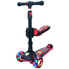 Dětská tříkolová koloběžka Story 2v1 Deluxe se svítícími kolečky mini scooter, černo-červená H-029-RB