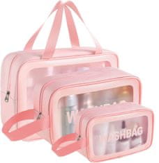 Korbi Kosmetická taška na cestování do letadla, průhledná růžová x3 J4