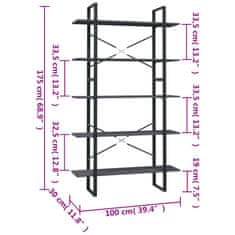 Vidaxl Knihovna s 5 policemi šedá 100 x 30 x 175 cm borové dřevo