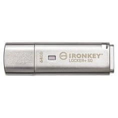 Kingston IronKey Locker+ 50/64GB/USB 3.1/USB-A/Stříbrná