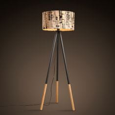 KONDELA Stojací lampa Cinda Typ 6 YF6253 - černá / vzor dřeva / novinový potisk