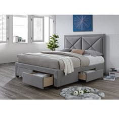 KONDELA Čalouněná manželská postel s roštem Xadra 160 - šedá žíhaná / wenge