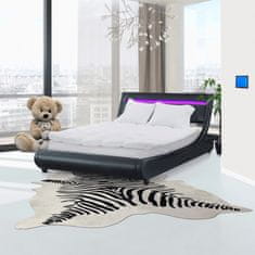 KONDELA Manželská postel s roštem a osvětlením Felina 160x200 cm - Černá