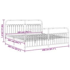 Vidaxl Kovový rám postele s hlavovým a nožním čelem bílý 200 x 200 cm