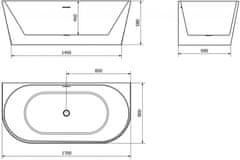 Mexen Oval vana volně stojící rohová 170 x 80 cm, bílá, sifon a přepad měď kartáčovaná (52671708000-65)