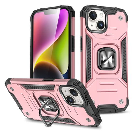 shumee Obrněné pouzdro s držákem na prst pro iPhone 15 Plus Ring Armor, růžové zlato