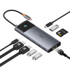 shumee 10v1 HUB adaptér USB-C na HDMI / USB-A / USB-C / RJ45 / SD / TF / USB-C PD šedá