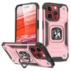 shumee Obrněné pouzdro s držákem na prst pro iPhone 15 Pro Max Ring Armor, růžové zlato