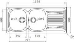 PYRAMIS Nerezový kuchyňský dřez SPARTA (116X50) 2B 1D (100129901)
