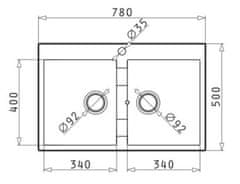 PYRAMIS Granitový kuchyňský dřez SPARTA PLUS 2B (78x50) včetně lankového ovládání BLACK (070053201)