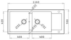 PYRAMIS Granitový kuchyňský dřez MIDO (116x50) 2B 1D včetně lankového ovládání INDUSTRIAL GREY (070090501)