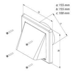 HACO Mřížka větrací gravitační - klapka VM, 150 x 150 mm GK/100 mm, bílá 0239