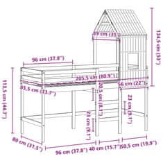 Vidaxl Patrová postel s žebříkem a střechou 80 x 200 cm borovice