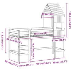 Vidaxl Patrová postel s žebříkem a střechou 90 x 190 cm borovice