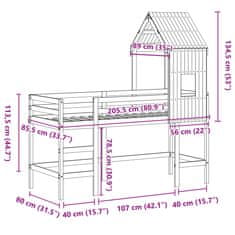 Vidaxl Patrová postel s žebříkem a střechou bílá 80 x 200 cm borovice