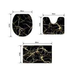 Netscroll 3dílná sada koupelnových koberců, elegantní koupelnová předložka s motivem mramoru, měkké a pohodlné koberce, FlannelSet, černá