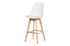 Autronic Barová židle Barová židle, bílá plast+ekokůže, nohy masiv buk (CTB-801 WT)