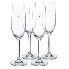 KONDELA SNOWFLAKE CHAMPAGNE sklenice na šampaňské set 4 ks s krystaly 230 ml